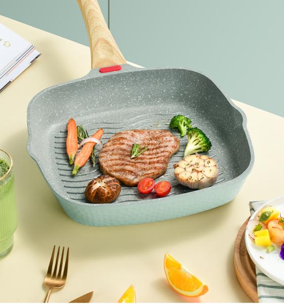 Großhandel B2B Multifunktionale Omelette Antihaft-Steak-Pfanne + Grüne Zange